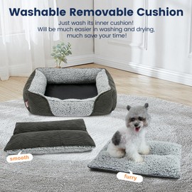 Miguel Washable Cat Beds for Indoor Cats with Removable Cushion, Easy to Wash Small Pet Sofa Bed with Side, Rectangle Bolster Kitten Bed Calming Cuddle Puppy Bed with Anti-Slip Bottom, Gray 18 Inch