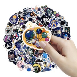 100pcs Space Stickers Pack, Sparkly Holographic Astronaut Decals for Water Bottle, Space Stickers for Kids Laptop Scrapbooking Phone, Outer Space Decals for Adults Women Teens Girls