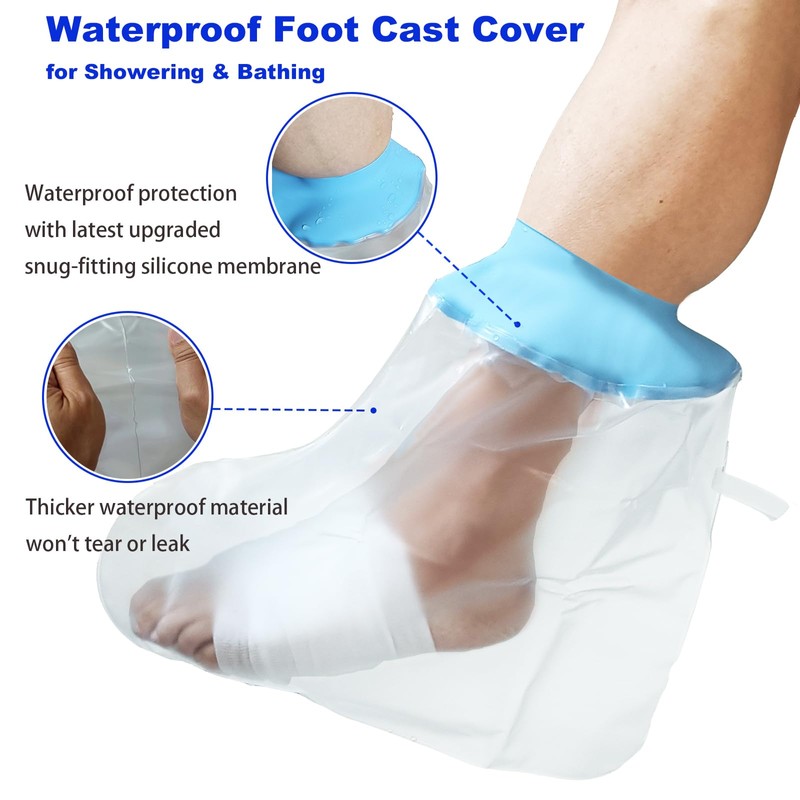 Tideshake 100% Waterproof Foot Cast Cover for Showering, Reusable Adult