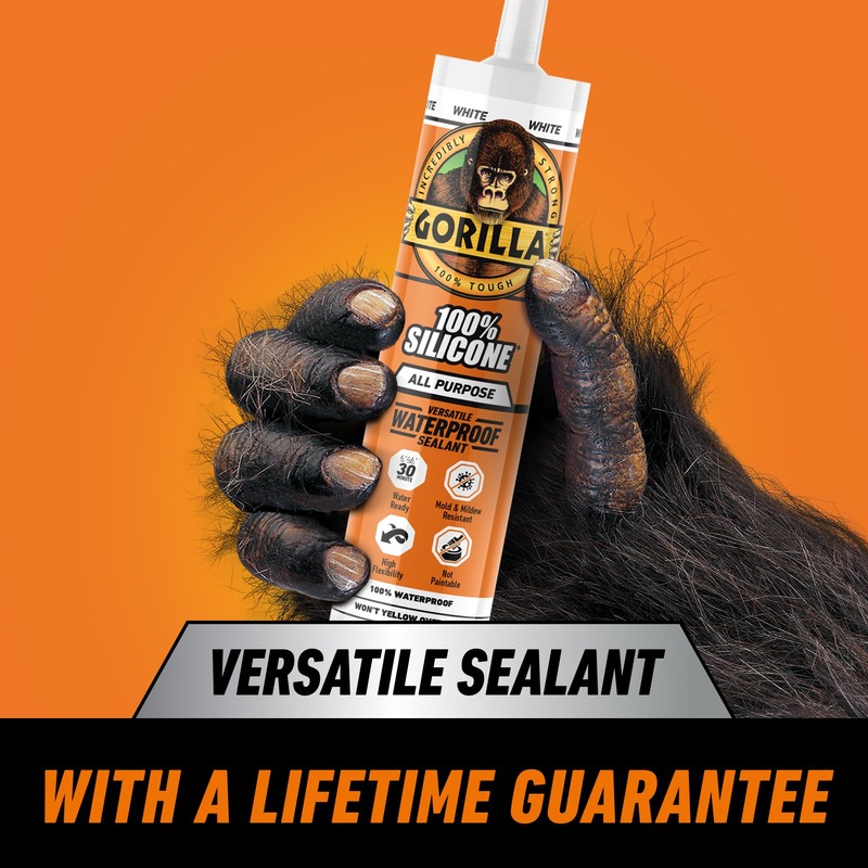 Gorilla Waterproof Caulk & Seal Silicone Sealant, 10oz Cartridge (Pack