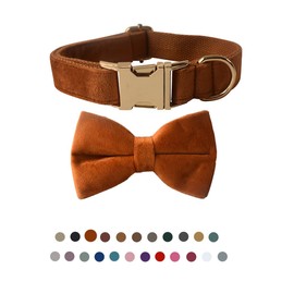 Dog Collar with Bow Tie，Adjustable Velvet Pet Collar for Dogs with Metal Buckle and Stylish Detachable Bow Tie for Small Medium or Large Boy and Girl Dogs and Cats, Neck 13.0-20.5 Inches