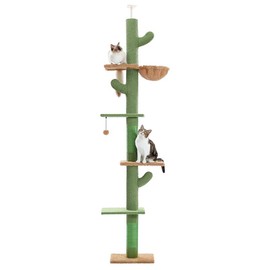 PAWZ Road Cactus Cat Tree Floor to Ceiling Cat Tower with Adjustable Height(87-112 Inches), 7 Tiers with Hammocks, 5 Platforms and Scratching Posts - size: S（95-108 Inches）