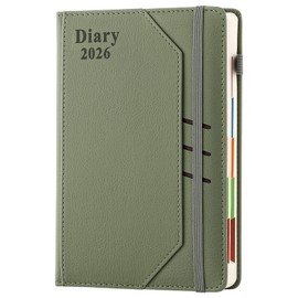 Academic Diary 2026 Page a Day A5 Year Planner 2026 Day to Page Daily Planner Organiser from January 2026 to December 2026 Productivity Diary with Pocket (Green)