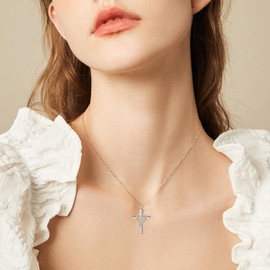 HOOHWE Ash Necklace Sterling Silver Urn Necklaces for Ashes, S925 Sterling Silver Cross Heart Cremation Jewellery for Ashes for Women Men, Cremation Keepsake Memorial Gift, Sterling Silver