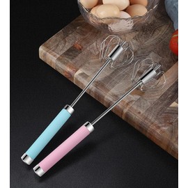 Stainless Steel Egg Whisk,Egg Whipper Hand,Semi Automatic Whisk Hand Push Rotary Mixer for Egg Blending, Milk Frother and Cream Making (2,Pink + Blue)