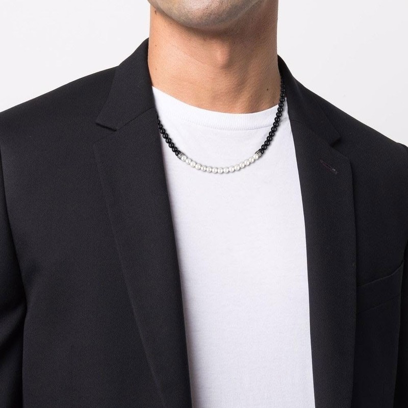 GAVU Yin Yang Black Onyx Pearl Necklace for Men, Stone,