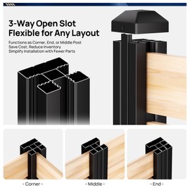 1 Pack 45" 3-Way Aluminum Fence Post, 1.8mm Thick Walls & 10mm Base, Matte Black Wood Fence Post, Rustproof & Weather-Resistant for Outdoor Privacy Panels