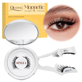 Reusable Magnetic Eyelashes Natural Look with Applicator, Magnetic Eyelashes Set, No Glue Needed, Eyelashes Magnetic QUEWEL Easy to Wear and Remove with Instructions (Kit-J)