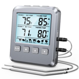 CIRYCASE Doppelsonden Fleischthermometer Digital, Grillthermometer Thermometer Kochen mit 8 Voreingestellte Temperaturen, LCD Bildschirm & Alarm, Bratenthermometer für Küche, BBQ, Ofen, Smoker