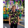 Mens Mardi Gras Shirt Button Down Collar Tops Mask Fleur
