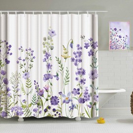 ZCHOMI Purple Spring Floral Shower Curtain Lilac Lavender Wisteria Flower Plant Shower Curtains for Bathroom Waterproof Polyester Fabric Bathroom Curtain 72 x 72 Inch with 12 Plastic Hooks