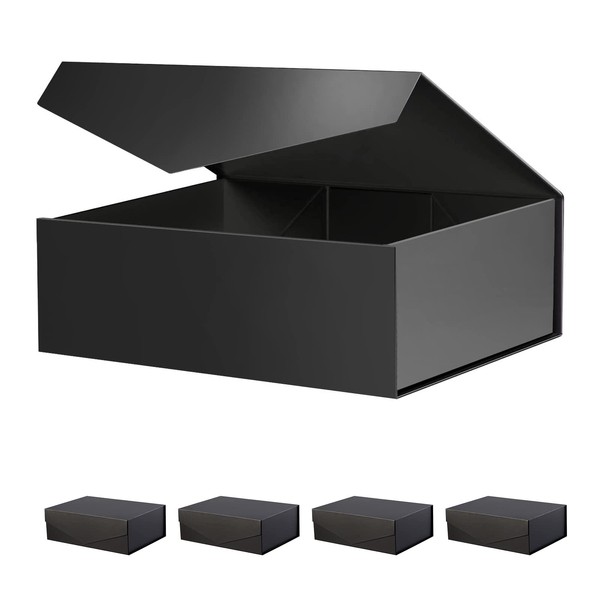 BLK&WH 5 Gift Boxes 11.5x8.1x3.8 Inches, Black Gift Boxes with Lids, Large Gift Boxes, Magnetic Gift Boxes, Groomsman Boxes (Matte Black)