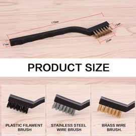 TSUOUKL Set of 3 Mini Wire Brush, Wire Brush Set, Stainless Steel Brass and Nylon Bristles, Small Wire Brushes for Cleaning Welding Slag, Dirt and Rust