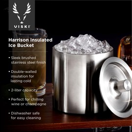 Viski Harrison Stainless Steel Ice Bucket for Restaurants or Home Bars, Insulated Ice Bucket with Lid for Bottles, Stainless Steel Bucket Set of 1