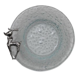 Christmas Glass Serving Bowl with Reindeer Accent Rippled Textured Dip Bowl by Exultimate