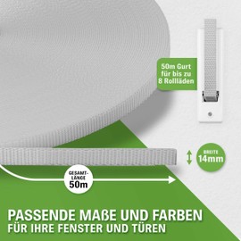 Grüntal® 50 m Roller Shutter Strap 14 mm 23 mm [Made in Germany] with Instructions - For up to 8 Roller Shutters [High Stability Thanks to Double Selveds] - Quick Roller Shutter Strap Change