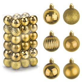 Mulaibdin Pack of 36 Christmas Baubles, Christmas Tree Baubles Plastic Gold, Matt & Glitter Christmas Tree Baubles Set, 4 cm Christmas Baubles Small, Christmas Decoration New Year Decoration