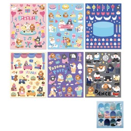 Cute Kawaii Korean Removable Aesthetic Stationery Sticker Pack - 6 Party Theme Sheets(Total 150+) & 1 dalgaru Sticker Sheet for Diaries, journals, scrapbooks, College, School