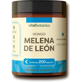 Hongo Melena de Leon 100% Puro. Con 200 capsulas de 500mg (Más de 6 meses). VitalBotanics. Suplementos de Hongo. Lions Mane Nootropic Mushroom. Libre de Gluten y Aditivos. Apto Dieta Keto