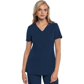 Med Couture Scrub Top Women Missy Fit V-Neck Scrub Top with 3 Pockets, Moisture Wicking Technology - MC702, M, Navy