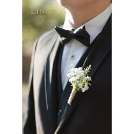 Ling's Moment Boutonniere for Men, 10pcs Groomsmen Guest Boutonniere, Artificial Flowers for Wedding Décor/Prom/Homecoming,etc.Baby Breath White