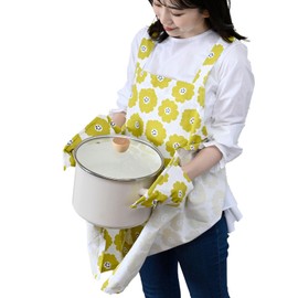 Rep YE 555026-NPS Apron, Mittens, One-Piece, Easy to Put On, 2 Pockets (Abitual Mala), Scandinavia, Floral Print, Length 28.7 inches (73 cm), Yellow, YE 555026-NPS Gift Mala