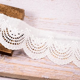 VU100 Scalloped Eyelet Lace Trim White, 10 cm Wide 5 Yards Cotton Lace Trim Fabric, for Sewing Crafts Dress Tablecloth Blankets Clothes Embellishment