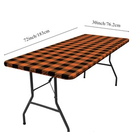 Irisbell Picnic Table Cover Buffalo Plaid Rectangle Table Cloth with Elastic Edge,6FT Wind Proof Wrinkleproof Fitted Tablecloth for Camping,Party,Indoor and Outdoor (Orange & Black, 30'' x 72'')