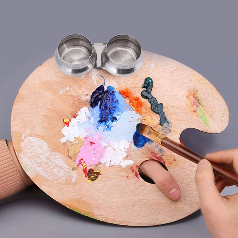 Haosie Double Dipper Palette Cup, Oil Painting Supplies, Stainless Steel