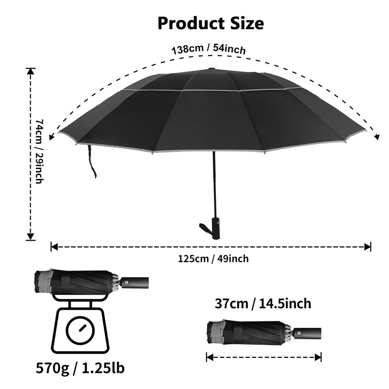 Satol 54 Inch Inverted Golf Umbrella for Rain Automatic Windproof