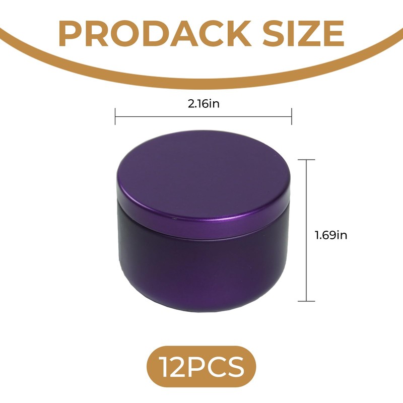 12Pack 2oz Candle Tins with Lids, Purple