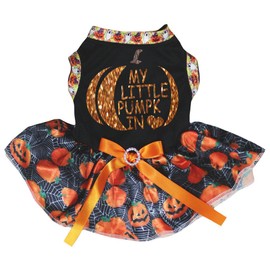 Petitebelle Puppy Clothes Dog Dress My Little Pumpkin Black Top Pumpkin Tutu, small, Black