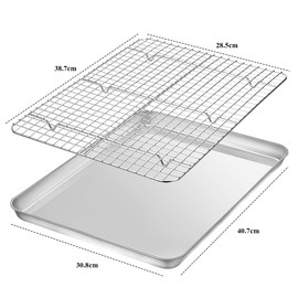 Baking Sheet with Rack Set [2 Pans + 2 Racks], Wildone Stainless Steel Cookie Sheet Baking Pan Tray with Cooling Rack, Size 16 x 12 x 1 Inch, Non Toxic & Heavy Duty & Easy Clean