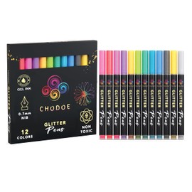 Glitter Gel Pens Extra-Fine Tip 0.7mm for Painting Coloring Drawing On Paper Stone Ceramic Glass Rock Wood Fabric Scrapbooking DIY Craft Making Art Supplies Card Making Set of 12 markers
