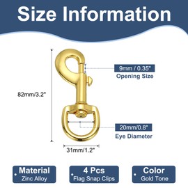 PATIKIL 4Pcs Flag Swivel Snap Clips, 3.2 Inch Heavy Duty Alloy Flag Pole Snaps Hooks Stainless Flagpole Accessories for Rope Hardware Key Chain Leash Leather Craft, Gold Tone