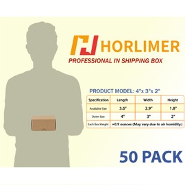 HORLIMER 4x3x2 inches Shipping Boxes Set of 50, Brown Corrugated Cardboard Box Literature Mailer