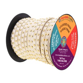 Mandala Crafts 20 Yards Cream Studded Faux Suede Cords Leather Trims - Flat Vegan Leather Lace Strips String with Gold Rivets for Jewelry Making, Crafts, Bracelets, and Decorations