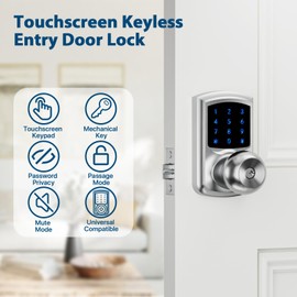 Hidalife Keyless Entry Door Lock with Code, Keypad Door Lock with Handle, Touchscreen Digital Lock with Keypad for Front Door, Auto-Lock, Satin Chrome