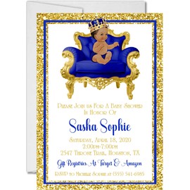 Prince Baby Shower Invitations with Envelopes, Blue and Gold Prince Baby Shower Invites, Twin Boy Prince Baby Shower Invitations (Blue/Gold 2)