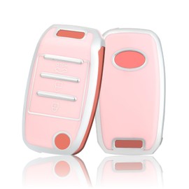 OFF WE GO Key Case Cover for Kia Car Key Case for Carens Rio Sedona Forte Cerato/K3 Optima/K5 Sorento Sportage Soul 3 Buttons Car Key Protective Case Key Box Pink Silver