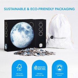 Happy Compass Moon Puzzles for Adults 1000 Piece - Premium Jigsaw Puzzle, Wall Art, Mindfulness Game for Kids, Teens and Adults, NASA Space Puzzle, Moon Puzzle, Round Puzzle, Games, Fun Home Decor
