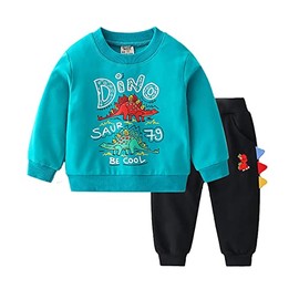 NautySaurs Kids Tracksuits for Boys Sweatshirts and Pants Set Cute Long Sleeve Tops Dinosaur Sweater and Sweatpants (Blue, 1 Year)