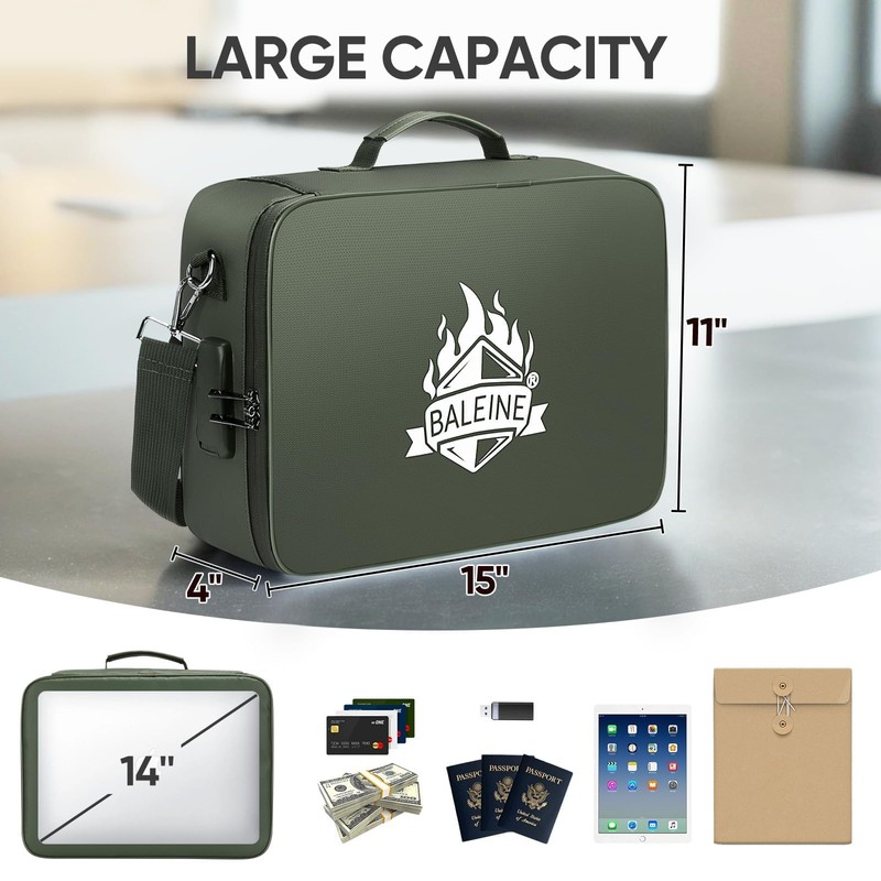 BALEINE Fireproof Document Box with Lock, Portable Fireproof Document Bag