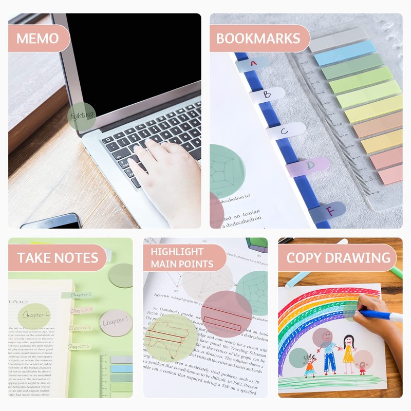 ONEDONE Round Transparent Sticky Notes, 600 Sheets Pastel Clear Sticky