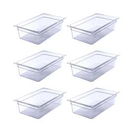 Carlisle FoodService Products Storplus Full-Size Plastic Food Pan for Catering, Buffets, and Restaurants, Polycarbonate 6 Inches Deep, Clear, (Pack of 6)