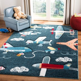 Safavieh Carousel Kids Collection CRK167N Airplane Nursery Playroom Area Rug, 4' x 6', Navy / Ivory