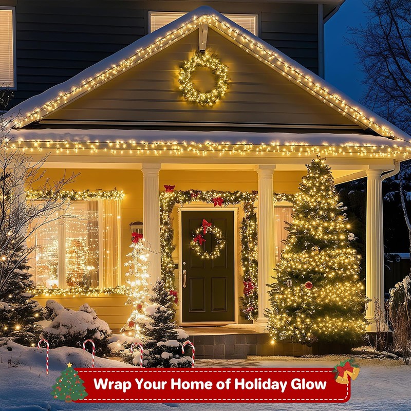 FairyGlim Christmas Lights Outdoor 100LED 33FT, Green Wire Connectable Christmas