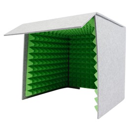 Portable Desktop Soundproof Cover - Vocal Recording Booth with High-Density Foam, 12mm Panels for Home Studio, Podcasting, Live Streaming, 23.62 * 23.62 * 23.62in (Gray, Green)