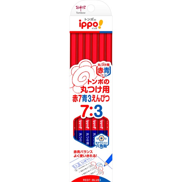 Tombow Red Blue Pencils 7:3 ippo! Round Pencil, 1 Dozen CV-KIVP7/3