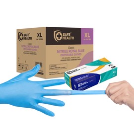 Safe Health Nitrile Disposable Gloves, Latex Free, Powder Free, Blue, Case of 900, XL, Textured, 3.5 mil, Industrial, Food, Janitorial, Tattoo, Law Enforcement, Pet Care, Servoce, Cleaning